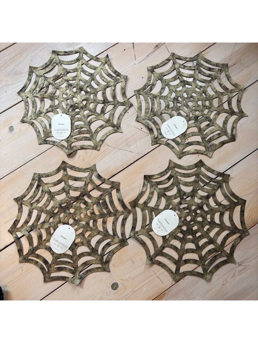 (4) Threshold NWT Spider Web Faux Leather Charger Placemat Halloween Set of 4